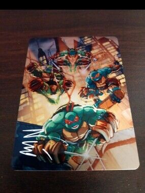 T.M N.T All 4 Turtles metal card signed by Eddie Nunez with COA